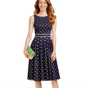 Talbots Size 14P Sleeveless Pleated Dress Cotton Blue White Polka Dot Coastal